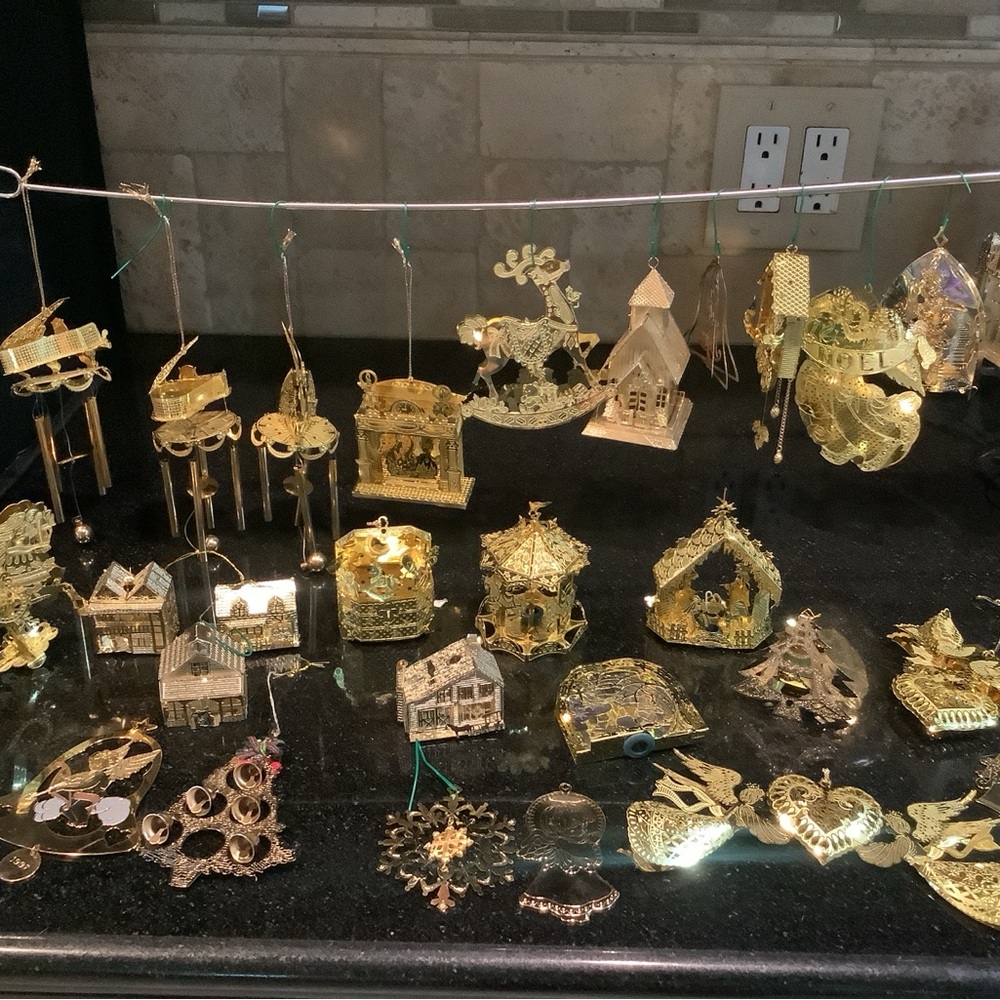 Collection Of Gold Metal Thin Cut Out Xmas Ornaments 29 Pieces Unique